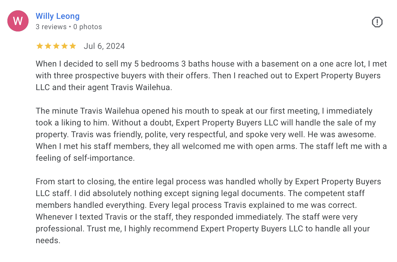5-star Google review from a Hawaii seller